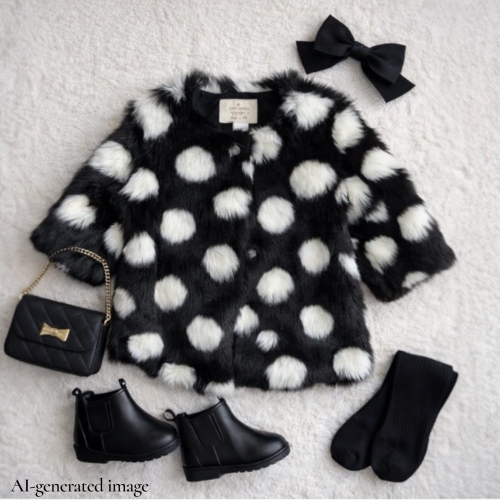 Kate Spade Toddler Size 2 Faux Fur Polka Dot Jacket Girls Statement Coat Preppy